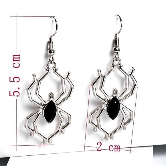 Any 2/$20! Silver & Black Gem Spider Drop Earrings - Picture 6 of 8